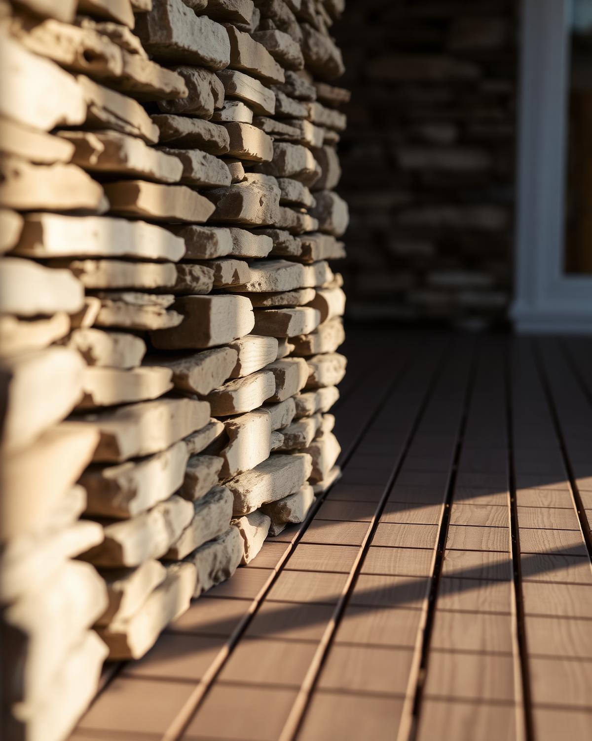 Placeholder — Dry-Stack Detail: Hand-set stone meeting teak